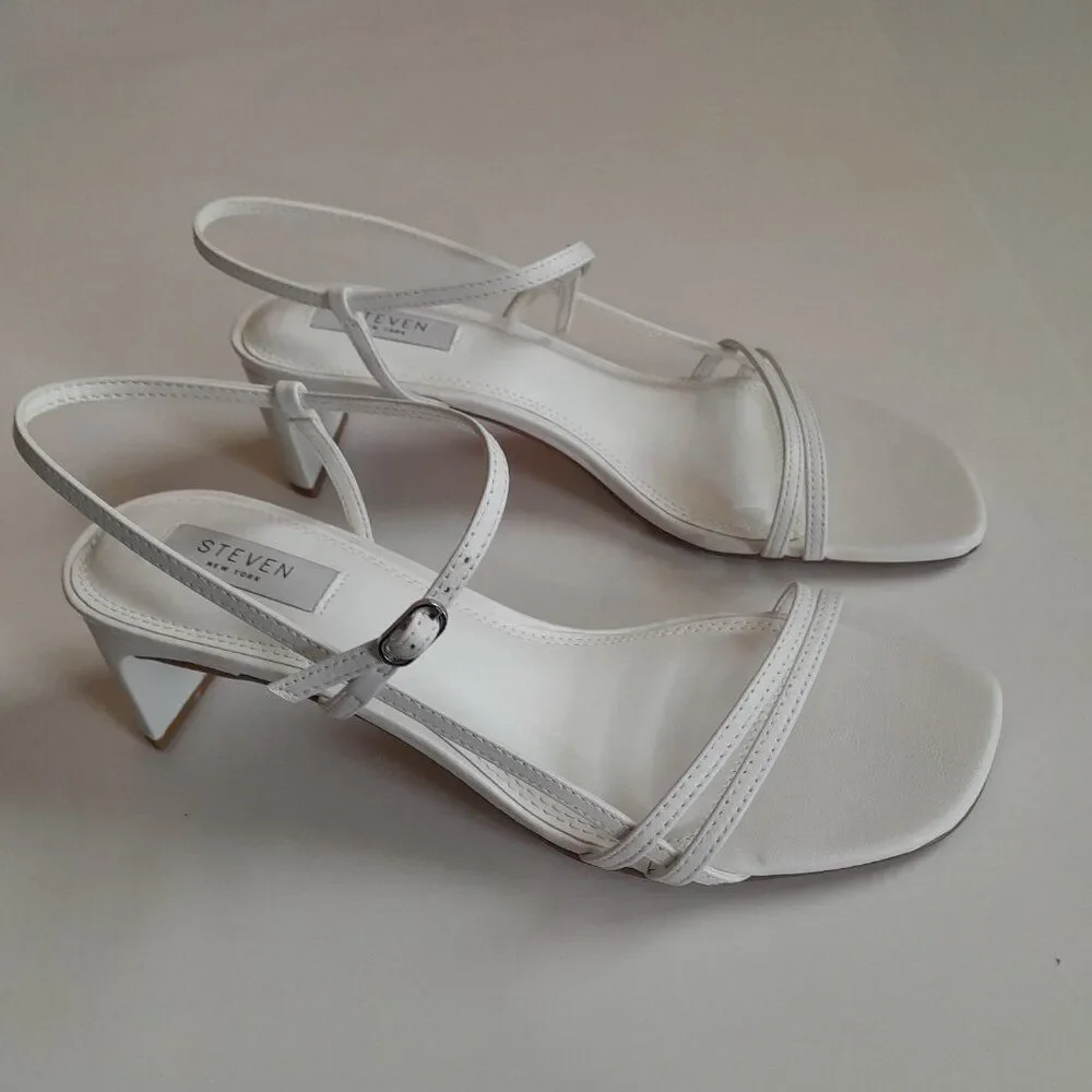 Steven New York Women’s Oceana White Leather Strappy Heels size 9.5